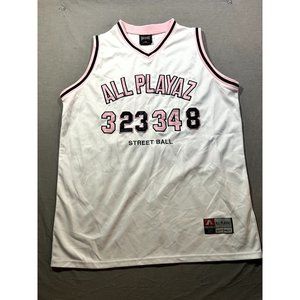 All Playaz Streetwear Basketball Jersey Tank Top White & Pink Patches Adult 2XL
